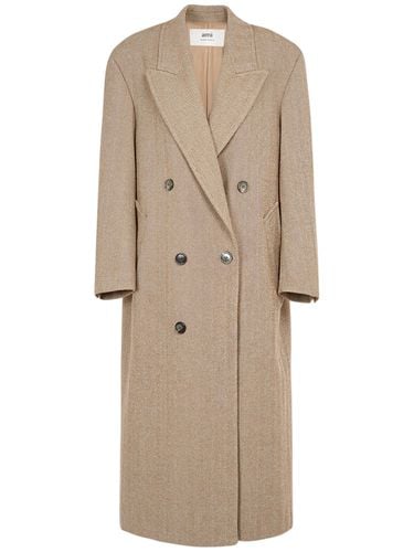 Double Breast Wool Blend Coat - AMI PARIS - Modalova