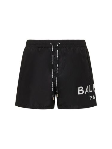 Bañador Shorts De Nylon Stretch Con Logo Estampado - BALMAIN - Modalova