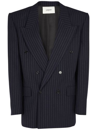 Double Breasted Pinstriped Wool Blazer - SAINT LAURENT - Modalova