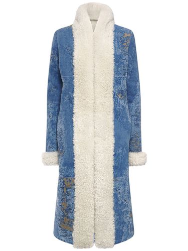 Denim Effect Shearling Midi Coat - DOLCE & GABBANA - Modalova