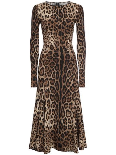 Leopard Print Cady Midi Dress - DOLCE & GABBANA - Modalova