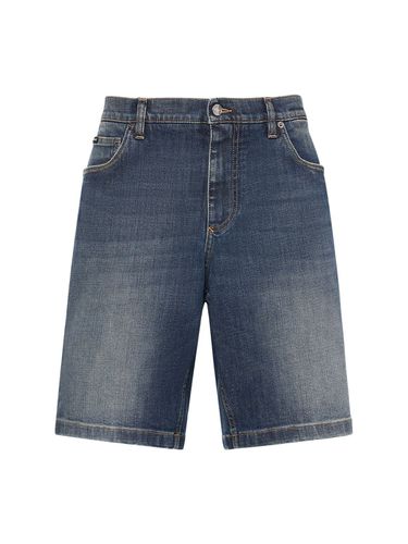 Logo Plaque Sashed Stretch Denim Shorts - DOLCE & GABBANA - Modalova