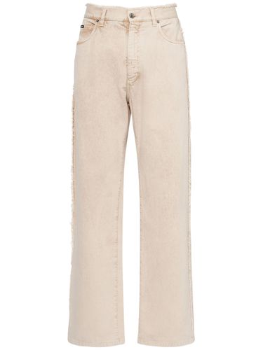 Wide Cotton Denim Jeans W/logo Plaque - DOLCE & GABBANA - Modalova