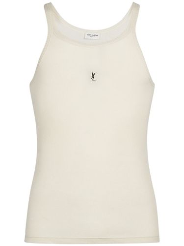 Cassandre Logo Patch Cotton Tank Top - SAINT LAURENT - Modalova