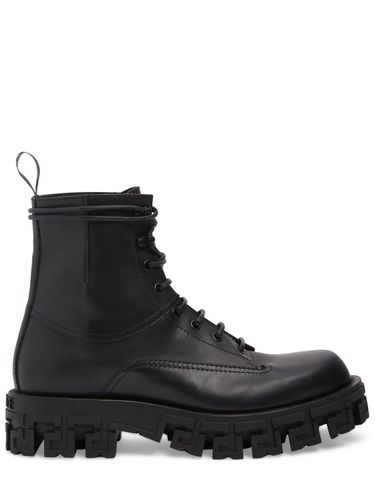 Leather Combat Boots - VERSACE - Modalova