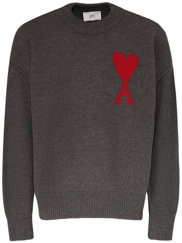 Logo Wool Knit Crewneck Sweater - AMI PARIS - Modalova