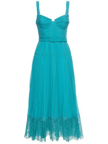 Pleated Chiffon Midi Dress W/lace - SELF-PORTRAIT - Modalova