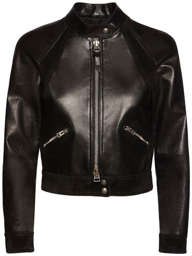 Leather & Suede Zipped Crop Biker Jacket - TOM FORD - Modalova