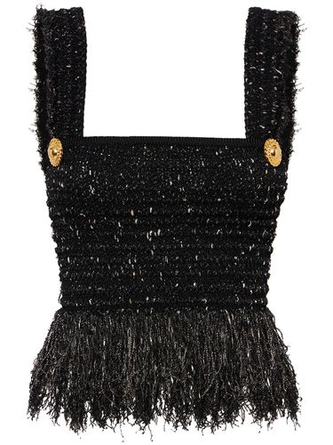 Glittered Tweed Square Neck Top - BALMAIN - Modalova