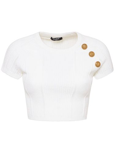 Crop Top In Maglia Con Decorazioni - BALMAIN - Modalova