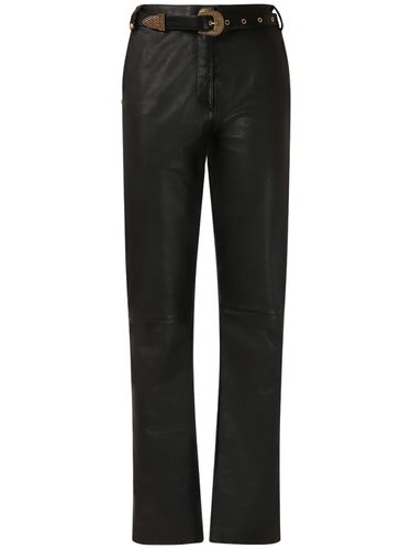 Belted Leather Straight Pants - BALMAIN - Modalova