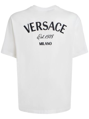 Logo Embroidery Cotton T-shirt - VERSACE - Modalova