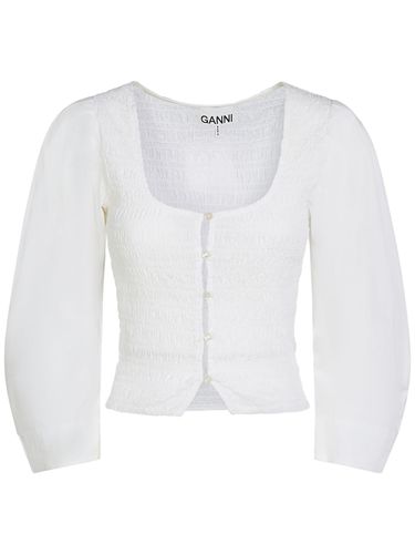 Cotton Poplin Smocked Top - GANNI - Modalova