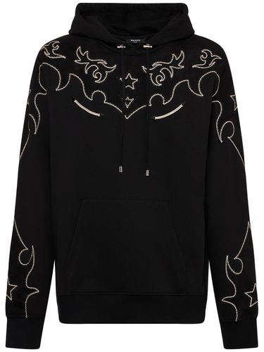 Jersey & Suede Baroque Cotton Hoodie - BALMAIN - Modalova