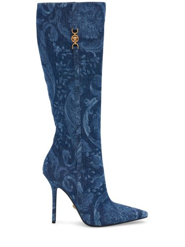 Mm Hohe Stiefel Aus Denim Mit Druck - VERSACE - Modalova