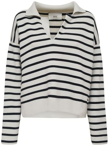 Striped Cotton & Wool Polo Sweater - AMI PARIS - Modalova