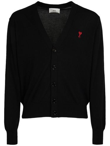 Logo Wool Tricot Cardigan - AMI PARIS - Modalova