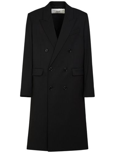 Double Breast Wool Gabardine Coat - AMI PARIS - Modalova