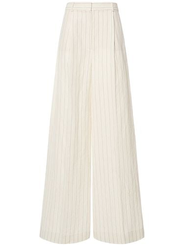 Linen Blend Pinstripe Wide Pants - MAX MARA - Modalova