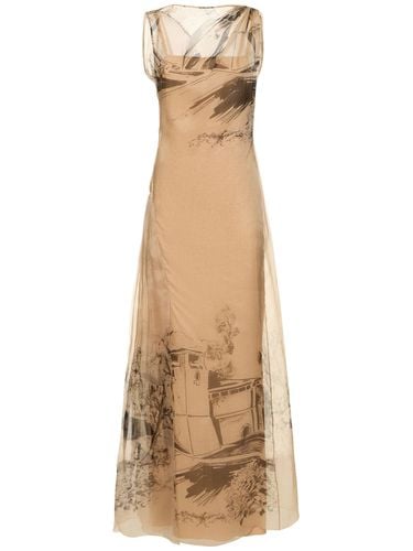 Printed Silk Organza Long Dress - ALBERTA FERRETTI - Modalova