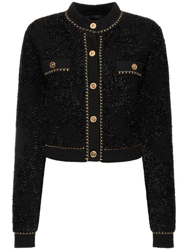 Lurex Tweed Knit Collarless Cardigan - VERSACE - Modalova