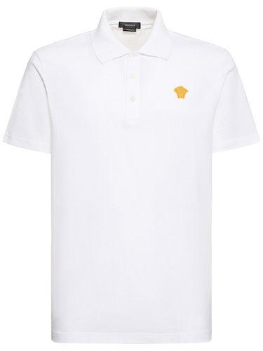 Logo Cotton Polo Shirt - VERSACE - Modalova