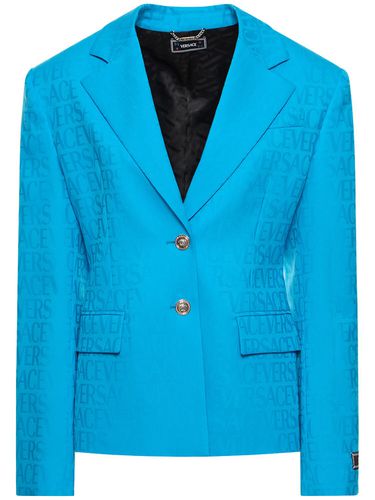 Logo Jacquard Wool Jacket - VERSACE - Modalova