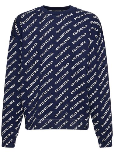 All-over Logo Cotton Blend Sweater - BALENCIAGA - Modalova