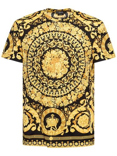 Barocco Print Cotton Jersey T-shirt - VERSACE - Modalova