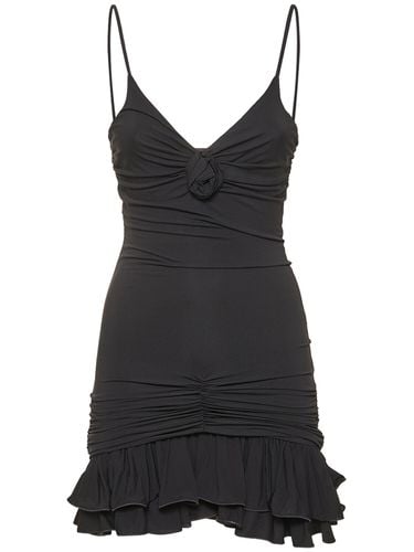 Jersey Draped Mini Dress W/rose Appliqué - BLUMARINE - Modalova