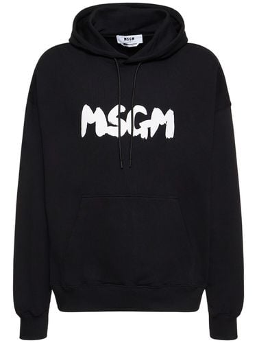 Brush Stroke Logo French Terry Hoodie - MSGM - Modalova