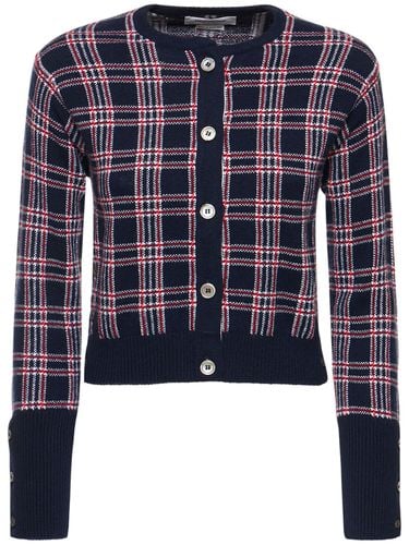 Checked Cashmere Knit Cropped Cardigan - THOM BROWNE - Modalova