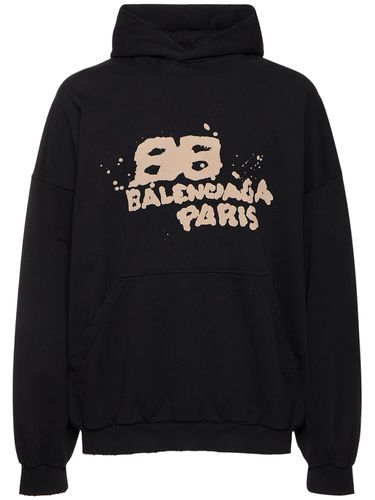 Hand Drawn Bb Icon Cotton Hoodie - BALENCIAGA - Modalova