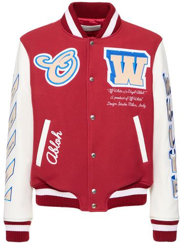 On The Go Leather Varsity Jacket - OFF-WHITE - Modalova