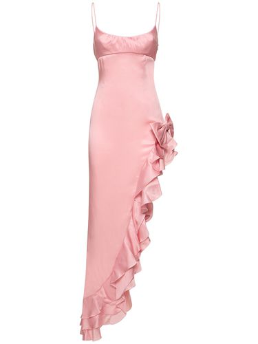 Laminated Satin Long Dress W/side Ruffle - ALESSANDRA RICH - Modalova