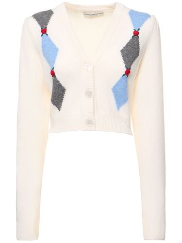 Diamond Jacquard Wool Knit Crop Cardigan - ALESSANDRA RICH - Modalova