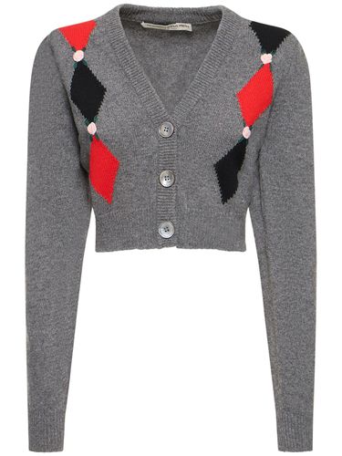 Diamond Jacquard Wool Knit Crop Cardigan - ALESSANDRA RICH - Modalova