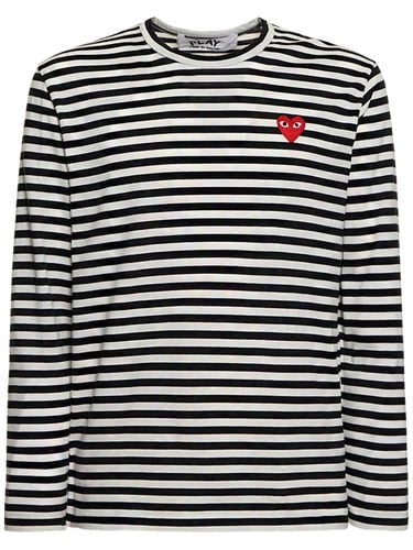 Red Emblem Patch Striped Cotton T-shirt - COMME DES GARÇONS PLAY - Modalova