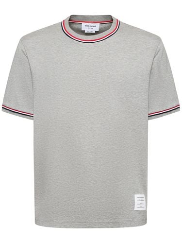 Cotton Crewneck T-shirt W/ribbed Trim - THOM BROWNE - Modalova