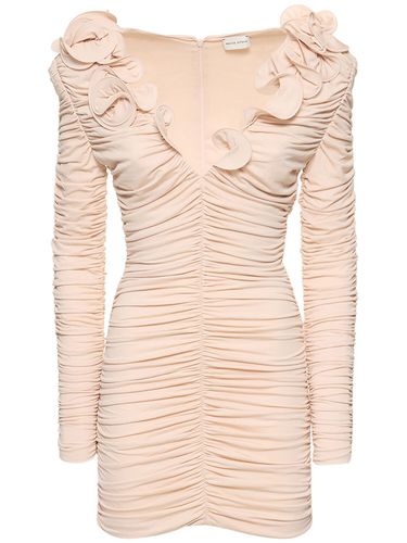 V-neck Ruched Jersey Mini Dress W/roses - MAGDA BUTRYM - Modalova