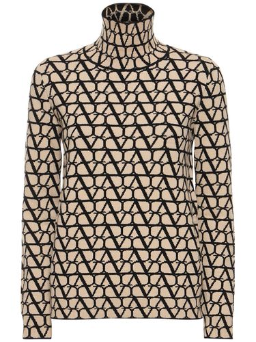 Logo Jacquard Wool Turtleneck Sweater - VALENTINO - Modalova