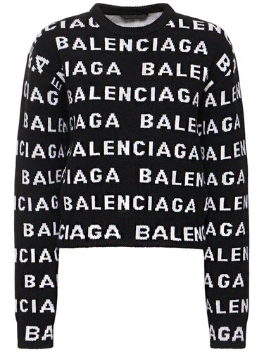 All Over Logo Wool Blend Sweater - BALENCIAGA - Modalova