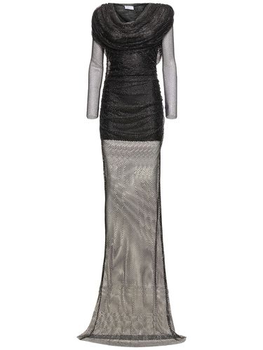 Embroidered Mesh Long Dress W/hood - GIUSEPPE DI MORABITO - Modalova