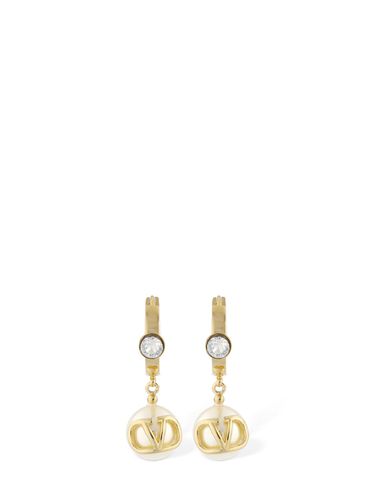 V Logo Faux Pearl Hoop Earrings - VALENTINO GARAVANI - Modalova