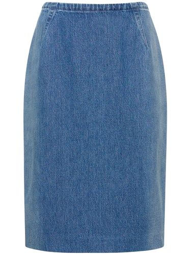 Denim Pencil Skirt W/ Back Slit - VERSACE - Modalova