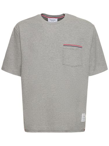 Cotton Jersey T-shirt With Striped Trim - THOM BROWNE - Modalova