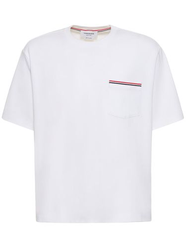 Cotton Jersey T-shirt With Striped Trim - THOM BROWNE - Modalova