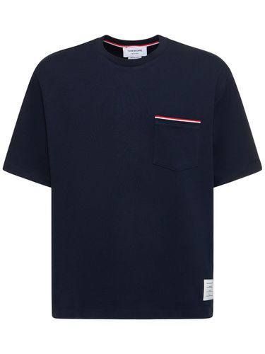 Cotton Jersey T-shirt With Striped Trim - THOM BROWNE - Modalova