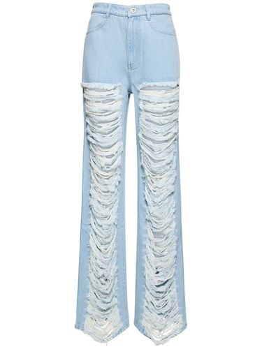 Distressed Cotton Denim Wide Jeans - DION LEE - Modalova