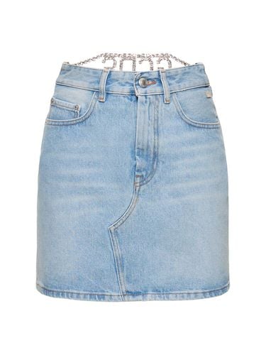 Cotton Denim Mini Skirt W/ Logo Detail - GCDS - Modalova